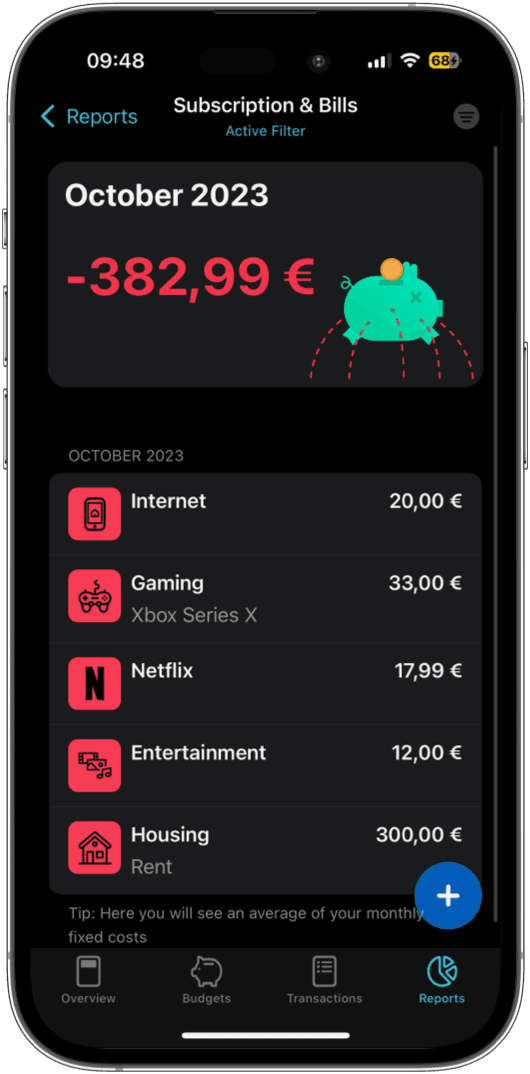 Image: Subscriptions and bills report