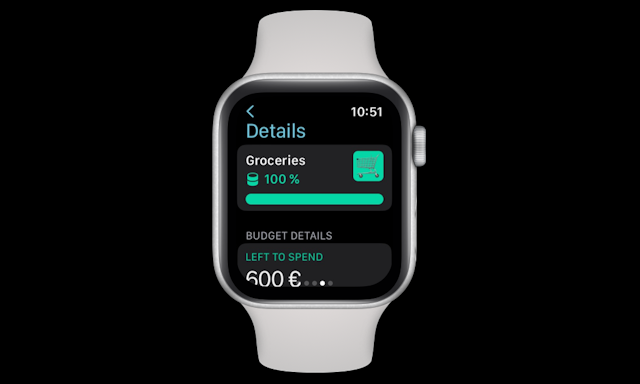 Mit MoneyCoach auf deiner Apple Watch kannst du schnell und einfach neue Transaktionen hinzufügen, deinen Kontostand überprüfen und sehen, was als Nächstes ansteht.