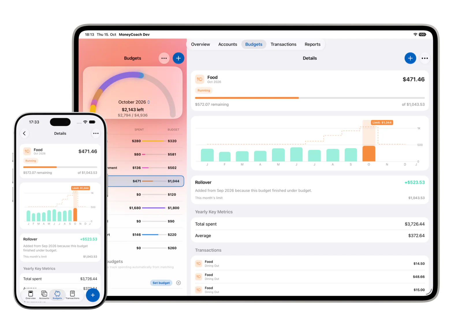 MoneyCoach Category Budgets shown on Apple devices